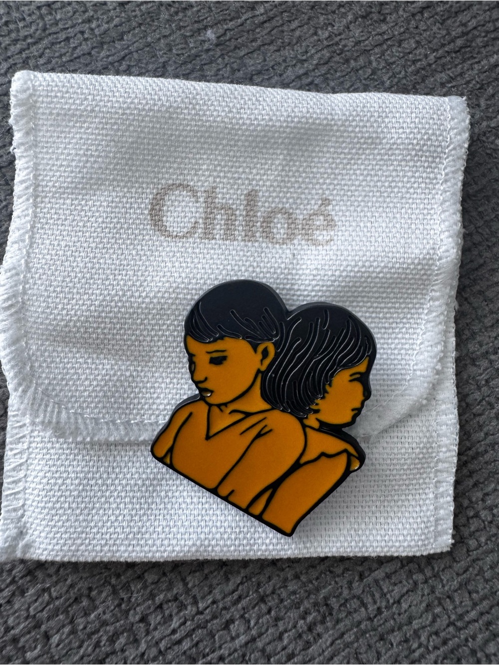 Chloe Two-Child Silhouette Enamel Brooch - Black & Orange brown